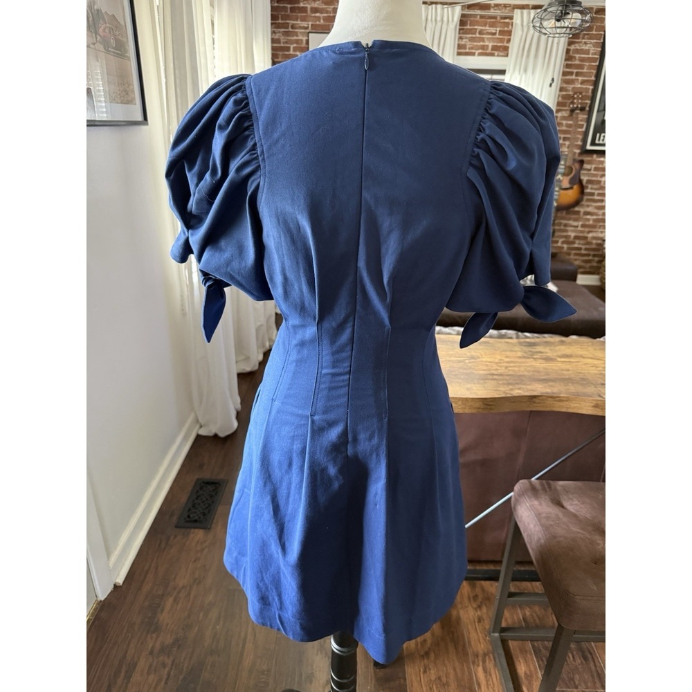 Tuckernuck Sea New York Mini Blue Puff Sleeve Dress Navy Size 4 Pockets Coquette - Picture 5 of 7